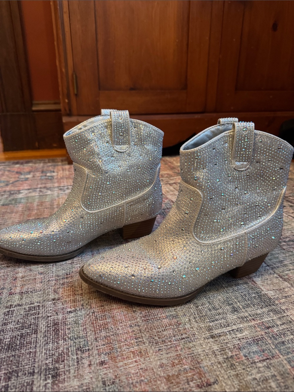 Girls Rhinestone Western Ankle Boots